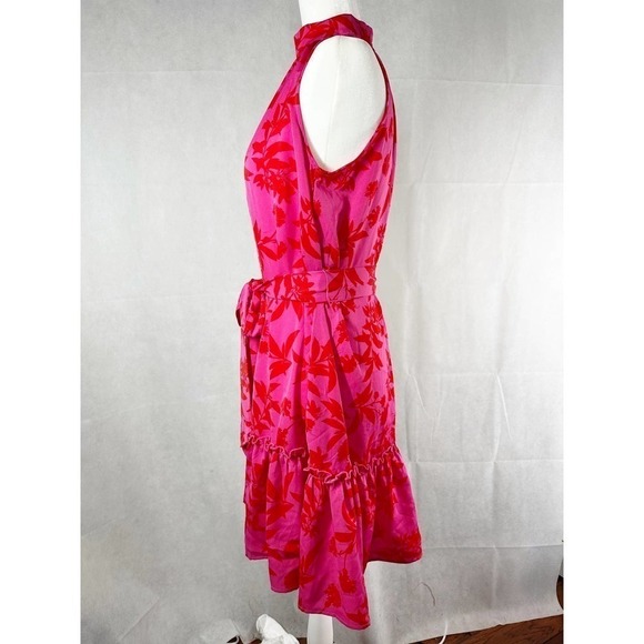Sam Edelman High Neck Floral Print  Dress Red Pink Size Small - Picture 3 of 14